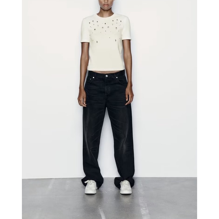 Zara Áo Dệt Kim Ngắn Tay Dáng Ôm Thời Trang Mùa Thu Dành Cho Nữ 0264497