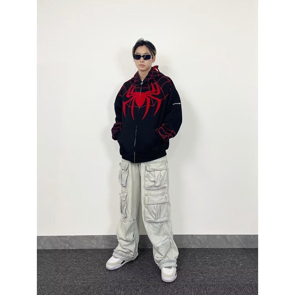 Áo Khoác cardigan Có Mũ Trùm Đầu In Hình Nhện Phong Cách Âu Mỹ Vui Nhộn Phong Cách gothic Cho Nam Và Nữ