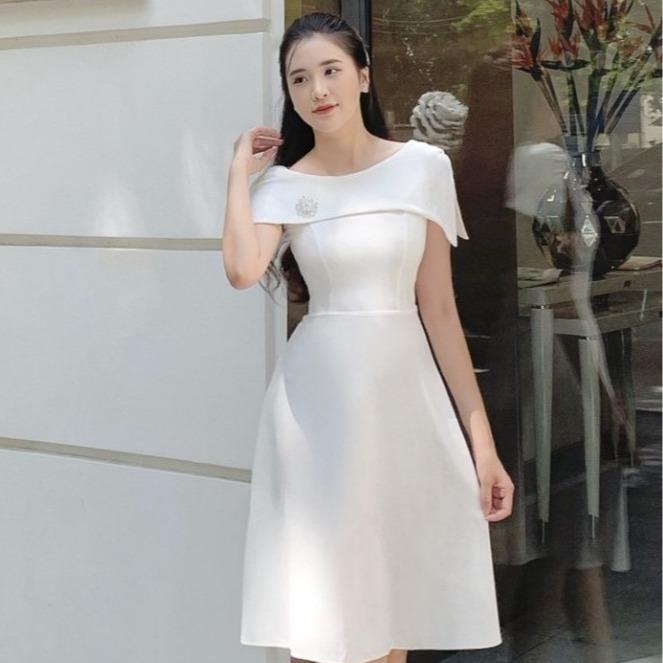 Váy dự tiệc chờm vai che bắp tay to, phối eo cách điệu, Naila Dress V717
