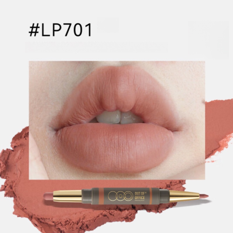 OUTOFOFFICE Son Môi Hai Đầu Kèm Chì Kẻ Viền Môi Hiệu Ứng Lì Không Thấm Nước Làm Trắng Da one Piece