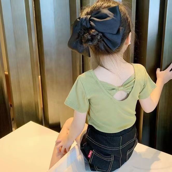 Áo Thun Hở Lưng Đính Nơ Xinh Xắn Cho Bé Gái