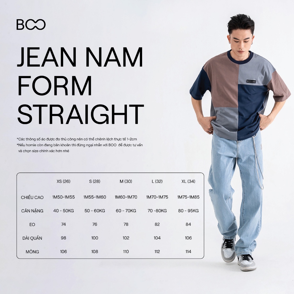 Quần Jean BOO BOO Nam Dáng Rộng Straight Thêu Logo BOO
