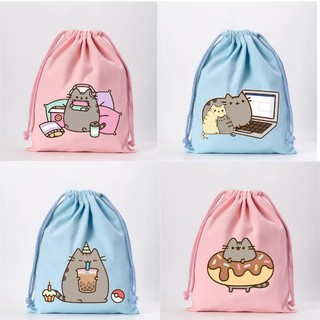 Pusheen Bé Gái Túi Dây Rút Vải Dễ Thương Anime Mèo Trẻ Em Kawaii Túi Bảo Quản Thời Trang