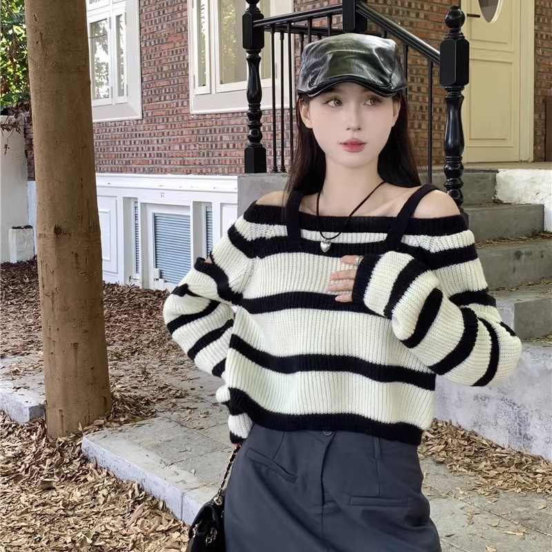 Áo sweater Dệt Kim Trễ Vai Thời Trang Thu Đông Kiểu Dáng Mới Quyến Rũ