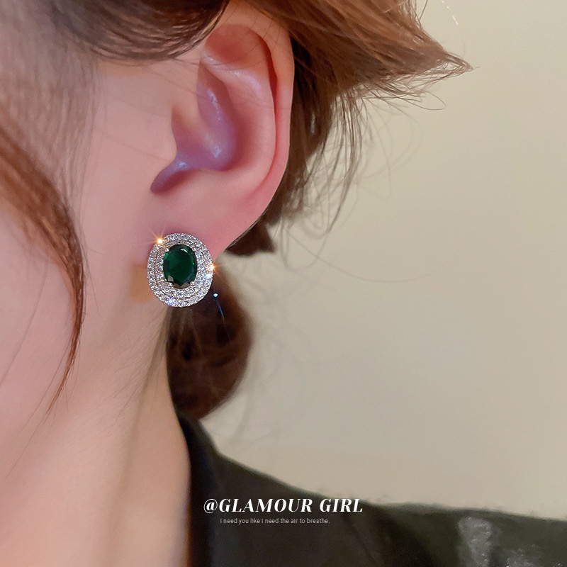 Khuyên Tai Hình oval Mạ Bạc Đính Đá zircon Cao Cấp Phong Cách Mới