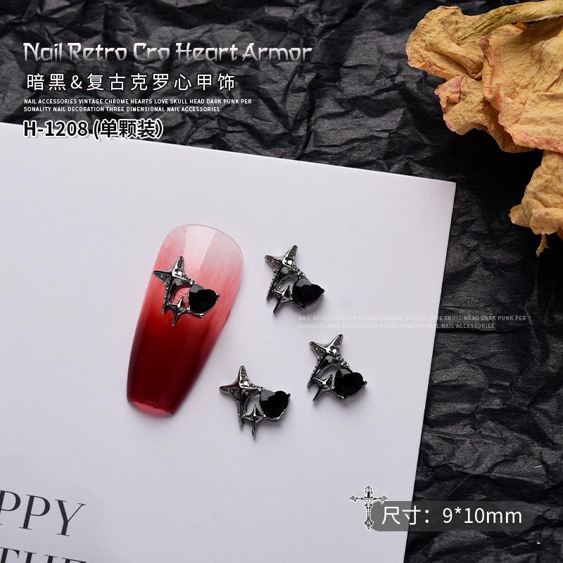 Phụ Kiện Trang Trí Móng Tay Nghệ Thuật Bằng Hợp Kim Màu Đen Hình Cá Sấu / Thánh Giá / Trái Tim / Đầu Lâu Bằ