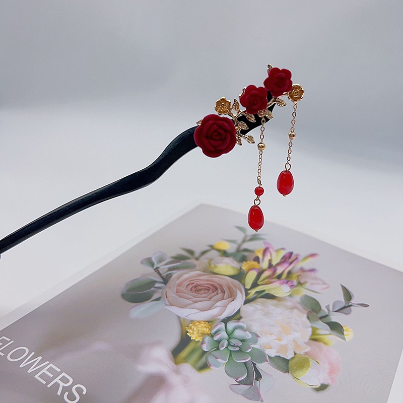 Kẹp Tóc Tua Rua Hình Hoa Hồng Phong Cách Cổ Điển