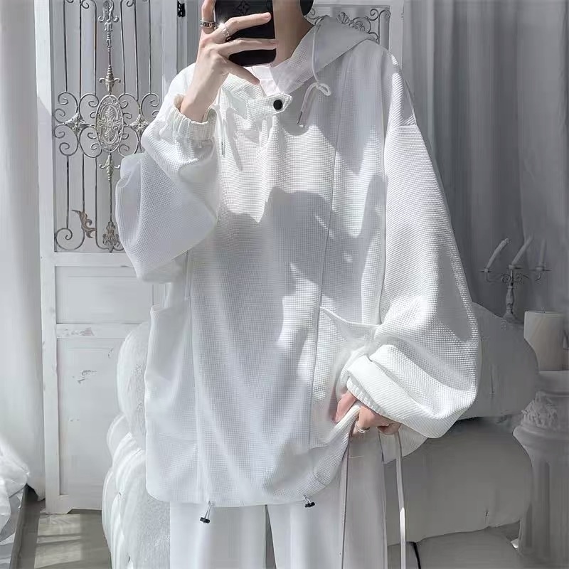 Áo hoodie nam màu trơn dáng rộng cúc bấm cổ áo , thời trang hàn quốc dành cho giới trẻ Mh011 Meme