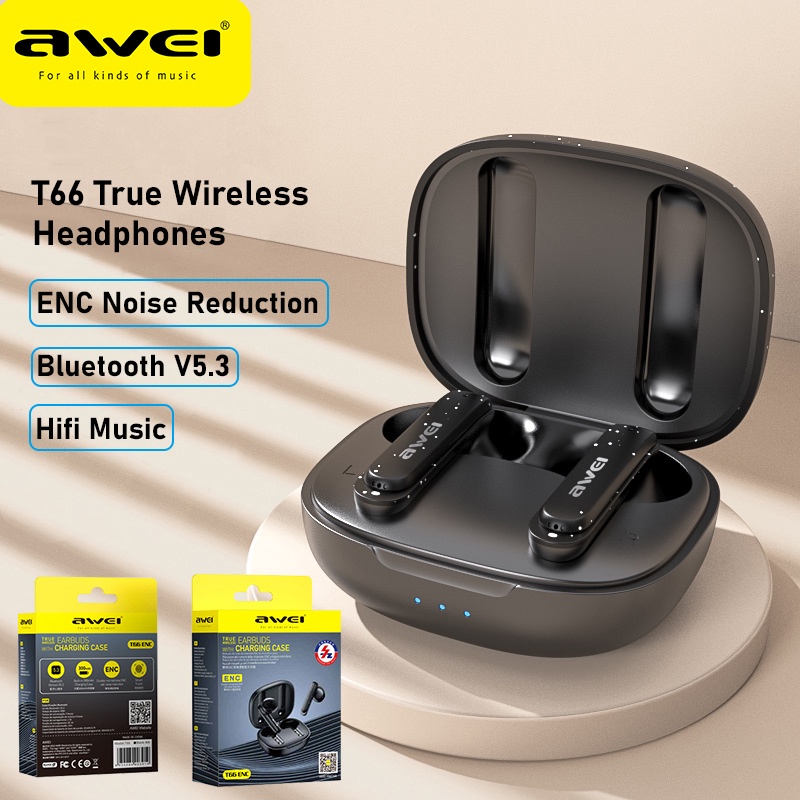 Awei Tai Nghe Nhét Tai t66 bluetooth 5.3 Âm Thanh stereo Sống Động Chất Lượng Cao