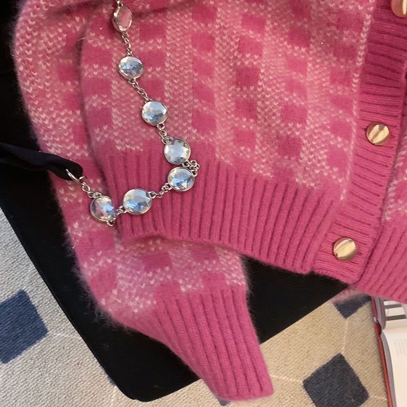 Áo Khoác cardigan Len Sáp Mềm Dày Dặn Dáng Rộng Ngắn Màu Tím Kiểu retro Nhật Bản Thời Trang Thu Đông 2023