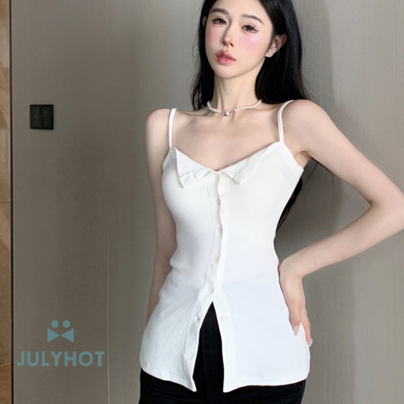 Áo Hai Dây Cổ Chữ v Màu Trơn Thời Trang Mùa Hè Quyến Rũ Cho Nữ