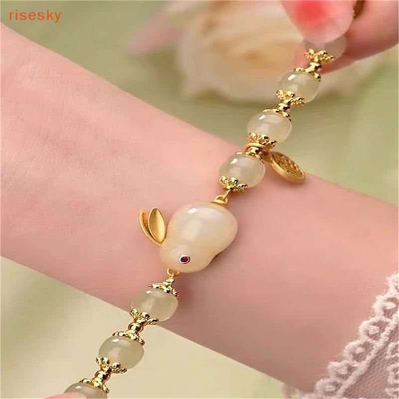 Vòng Tay Hạt Đá Tự Nhiên Mặt Thỏ May Mắn Thời Trang Cho Cặp Đôi