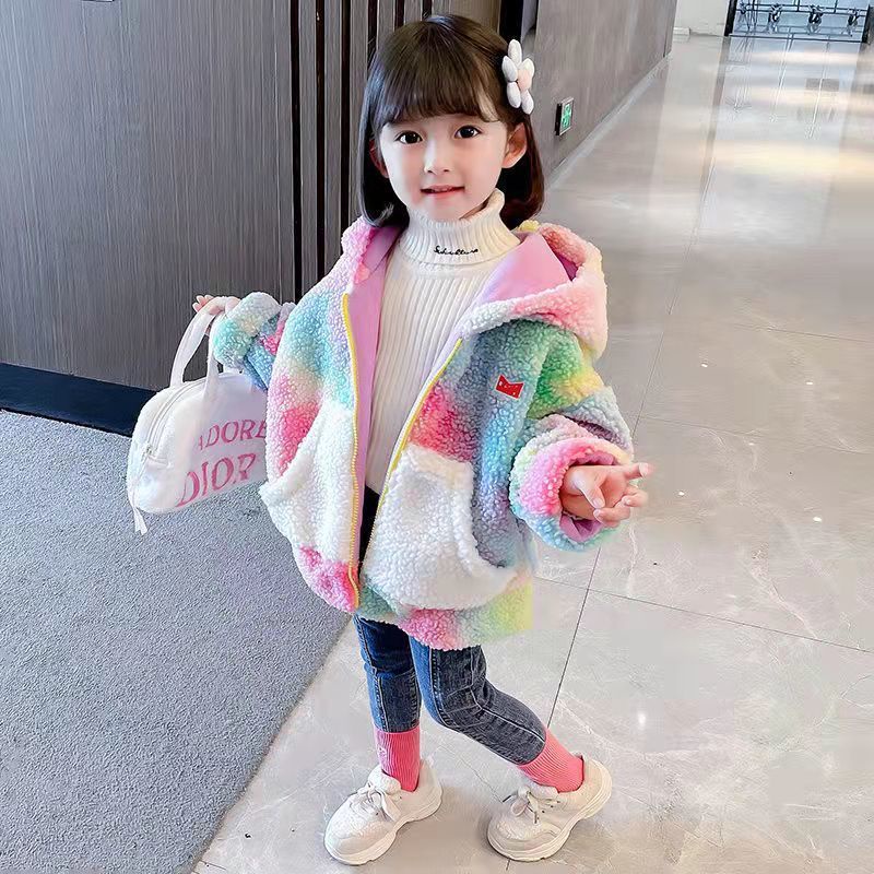 Momose Áo Khoác Lông Cừu Có Nón Nhuộm Màu Phong Cách Hàn Quốc Thời Trang Thu Đông Cho Bé Gái Trung Niên