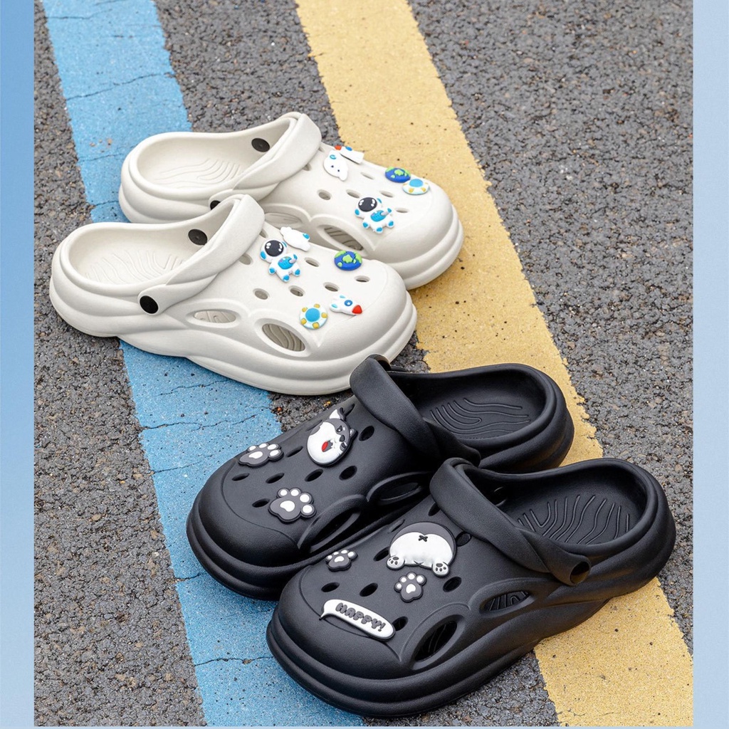 Sục Crocs Chạy Bộ Đế Cao Êm Chân Thoáng Khí, Dép Sandal Hình Cún Đáng Yêu Size 36-