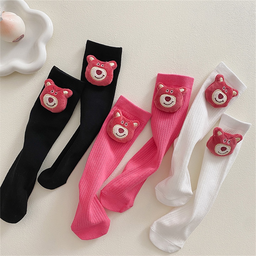 Vớ cotton Họa Tiết Gấu Và Dâu Tây Đáng Yêu Cho Bé