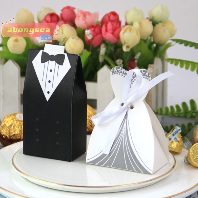 Abongsea Set 20 Túi Đựng Kẹo Cưới Hình Đầm Cô Dâu Chú Rể Đẹp Mắt diy