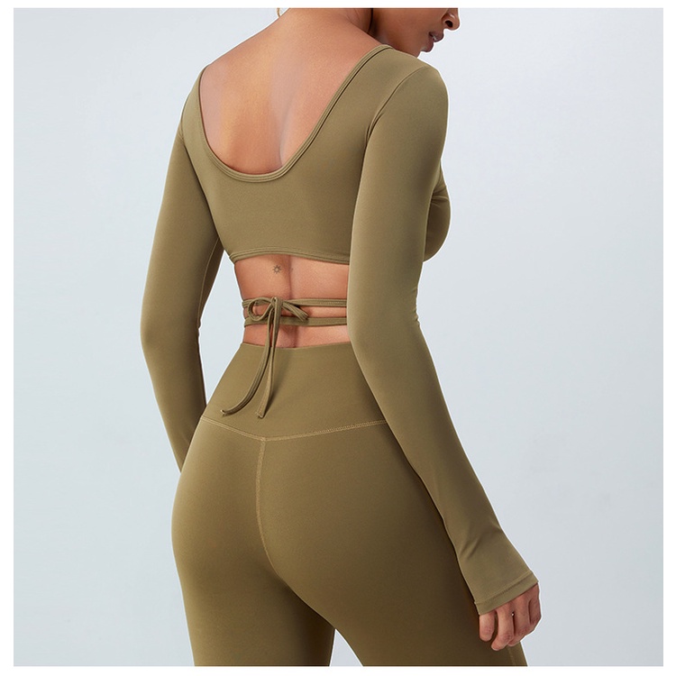 Áo Thun Thể Thao Tay Dài Phối Dây Chéo Lưng Thời Trang Quyến Rũ Cho Nữ