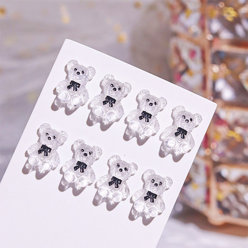 Set 20 Phụ Kiện Trang Trí Móng Tay 3d Hình Gấu Trắng Đen Dễ Thương diy