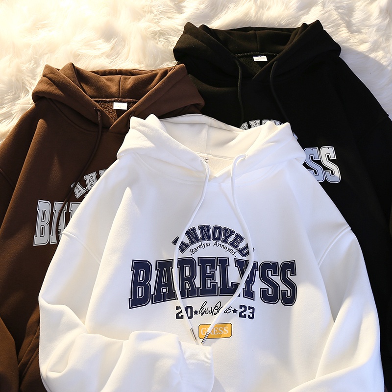 Áo hoodie Nhung Dày Dài Tay In Chữ Thời Trang Cho Nam