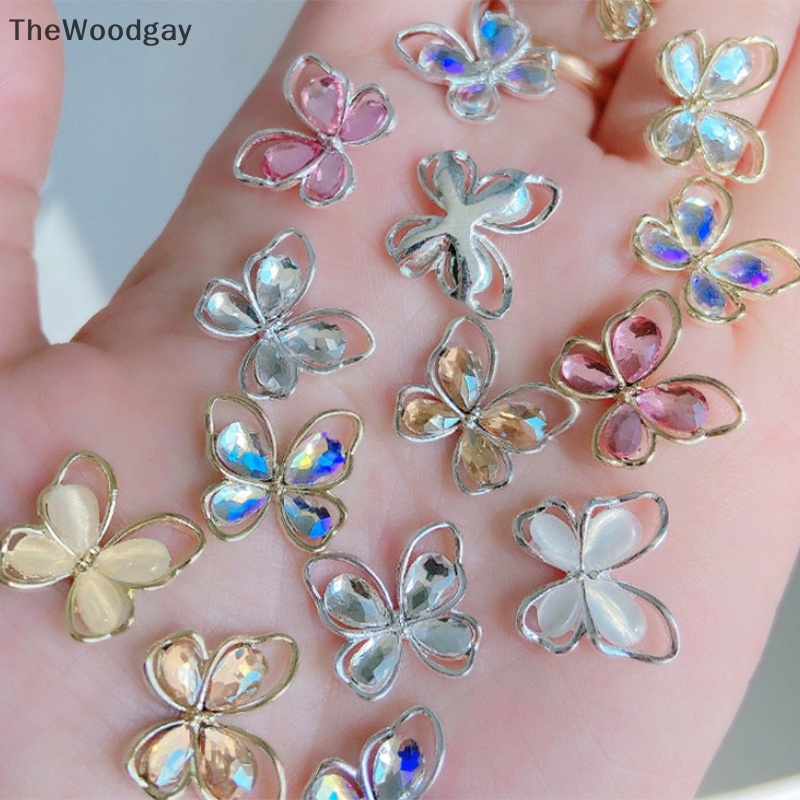 Bộ 5 Phụ Kiện Đính Trang Trí Móng Tay Hình Bướm 3d Bằng Hợp Kim Kích Thước 14.5x13mm