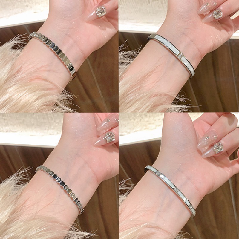 Vòng Tay Bằng Thép Titan Không Gỉ Đính Đá zircon Chất Lượng Cao Cho Nữ