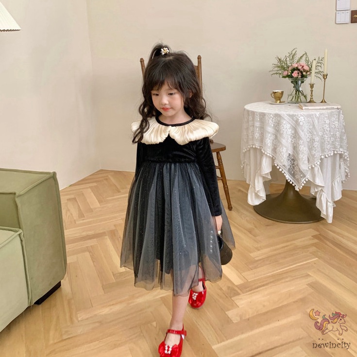 Đầm Công Chúa Tay Dài Phong Cách hepburn Hàn Quốc Cho Bé Gái