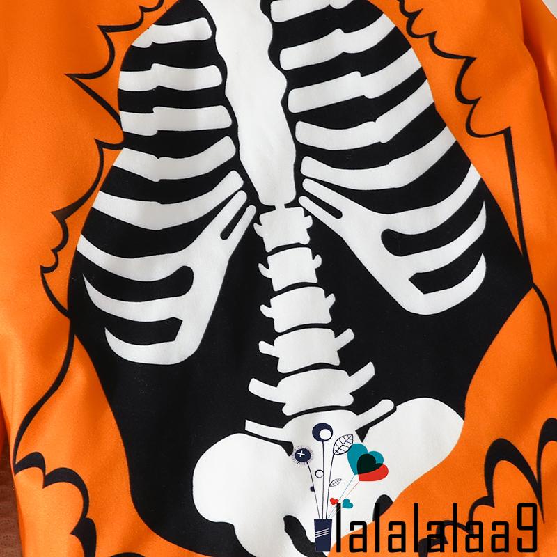 Set Đồ halloween 2 Món Gồm Áo Sweater Tay Dài In Hình Bộ Xương + Quần Dài Cho Bé