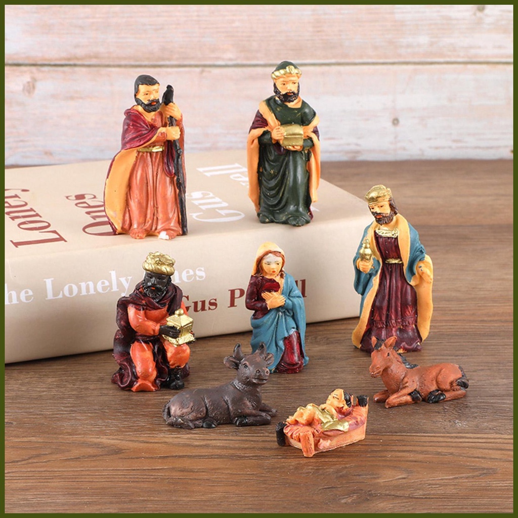Nativity Set 8 Tượng Nhựa resin Vẽ Tay Để Bàn Trang Trí Giáng Sinh