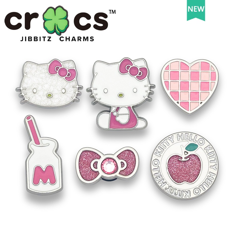 Charm Crocs Jibbitz - Hạt Charm Bằng Kim Loại, Hình Mèo Hello Kitty, Sticker Dép Crocs