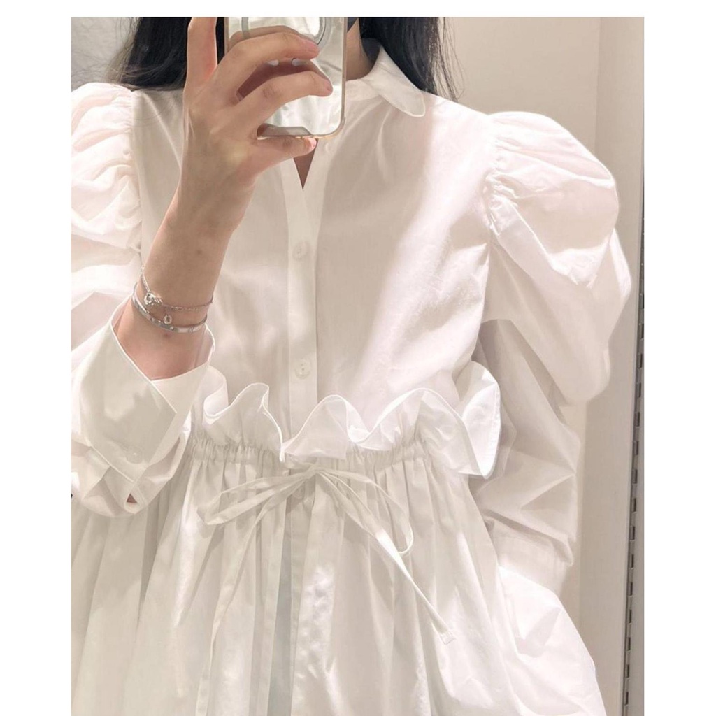 Áo Kiểu Tay Phồng Thiết Kế Dây Rút Thời Trang Mùa Xuân Mới Cho Nữ