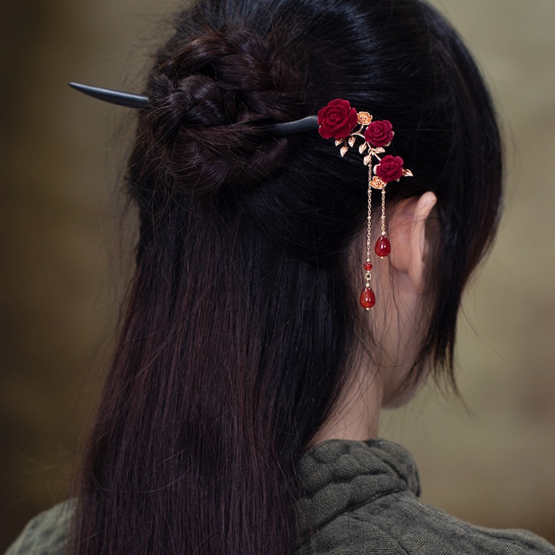 Kẹp Tóc Tua Rua Hình Hoa Hồng Phong Cách Cổ Điển