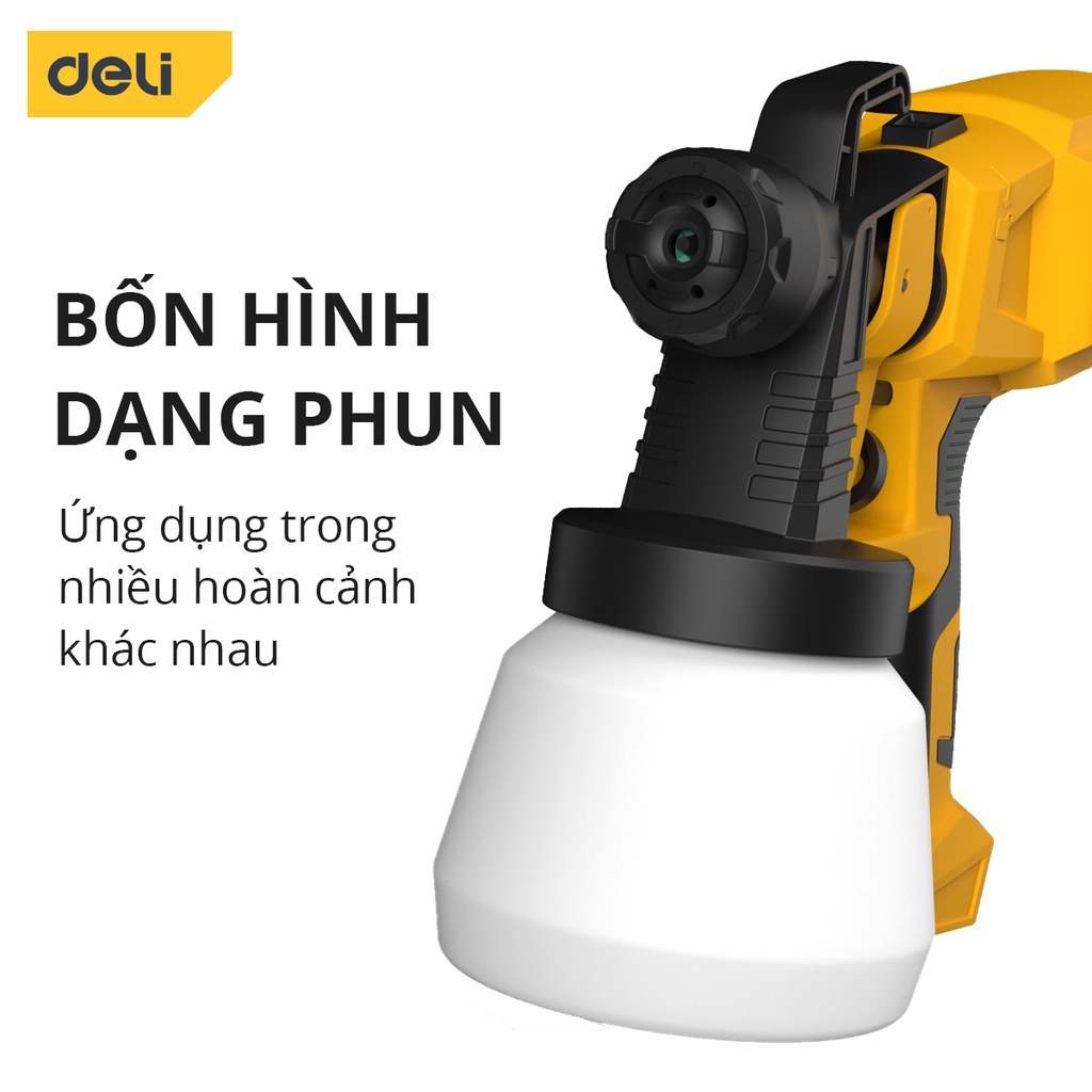 Súng Phun Sơn Điện Deli - Máy Phun Sơn Cầm Tay Công Suất 550W Dung Tích 800ml 4 Kiểu Phun Có Thể Thay Đổi