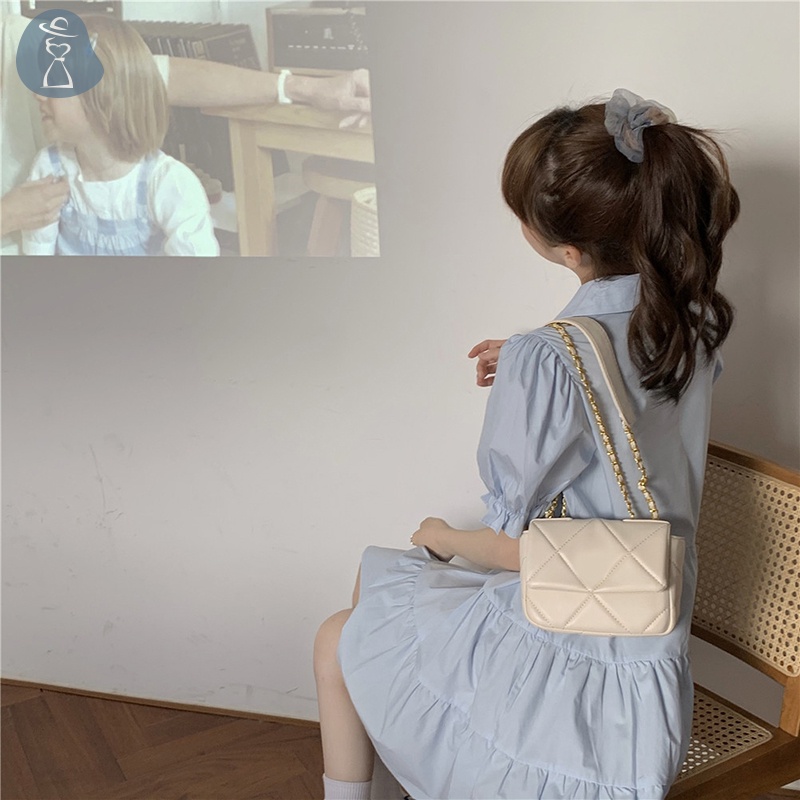 Đầm denim mini Dáng Chữ a Tay Phồng Lưng Cao Thời Trang Mùa Hè Cho Nữ