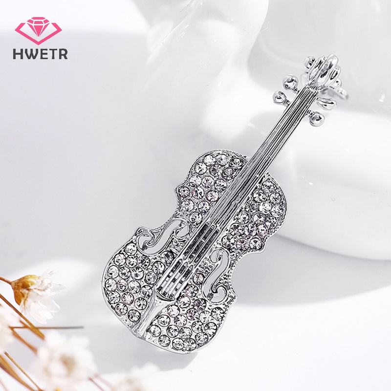 Ghim Cài Áo Hình Đàn violin Đính Đá Lấp Lánh Thời Trang Mới