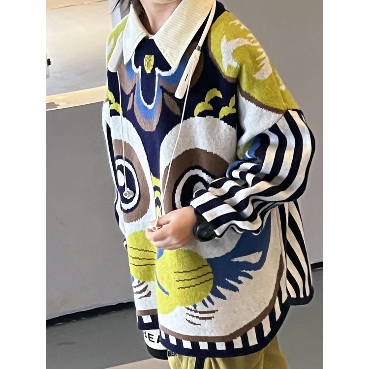 Áo sweater Dệt Kim Dáng Rộng Phong Cách Mới Cho Bé Trai