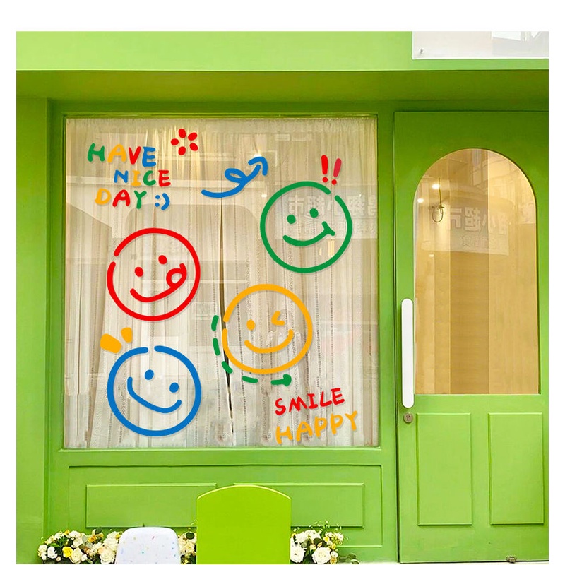 Dễ Thương sticker Dán Tường Hình Mặt Cười Phong Cách Bắc Âu Trang Trí Cửa Sổ Kính
