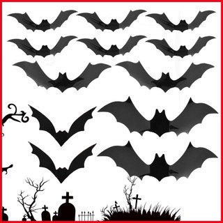 Set 12 con dơi 3d màu đen trang trí tường trong nhà / tiệc halloween