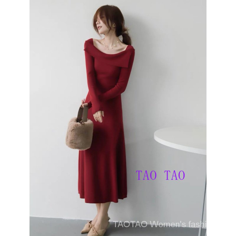 Đầm Dệt Kim Một Mảnh Dáng Chữ a Tay Dài Cổ Cao Màu Tím Phong Cách Hàn Quốc Thời Trang Thu Đông Cho Nữ