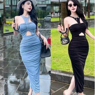 Đầm Ống Nhún Ngực Khoét Hở Cổ Yếm Y - Dáng Dài Maxi Ôm Body Sexy - Tiểu Thư Bánh Bèo Cute Sang Chảnh Dạo Phố Đi Tiệc