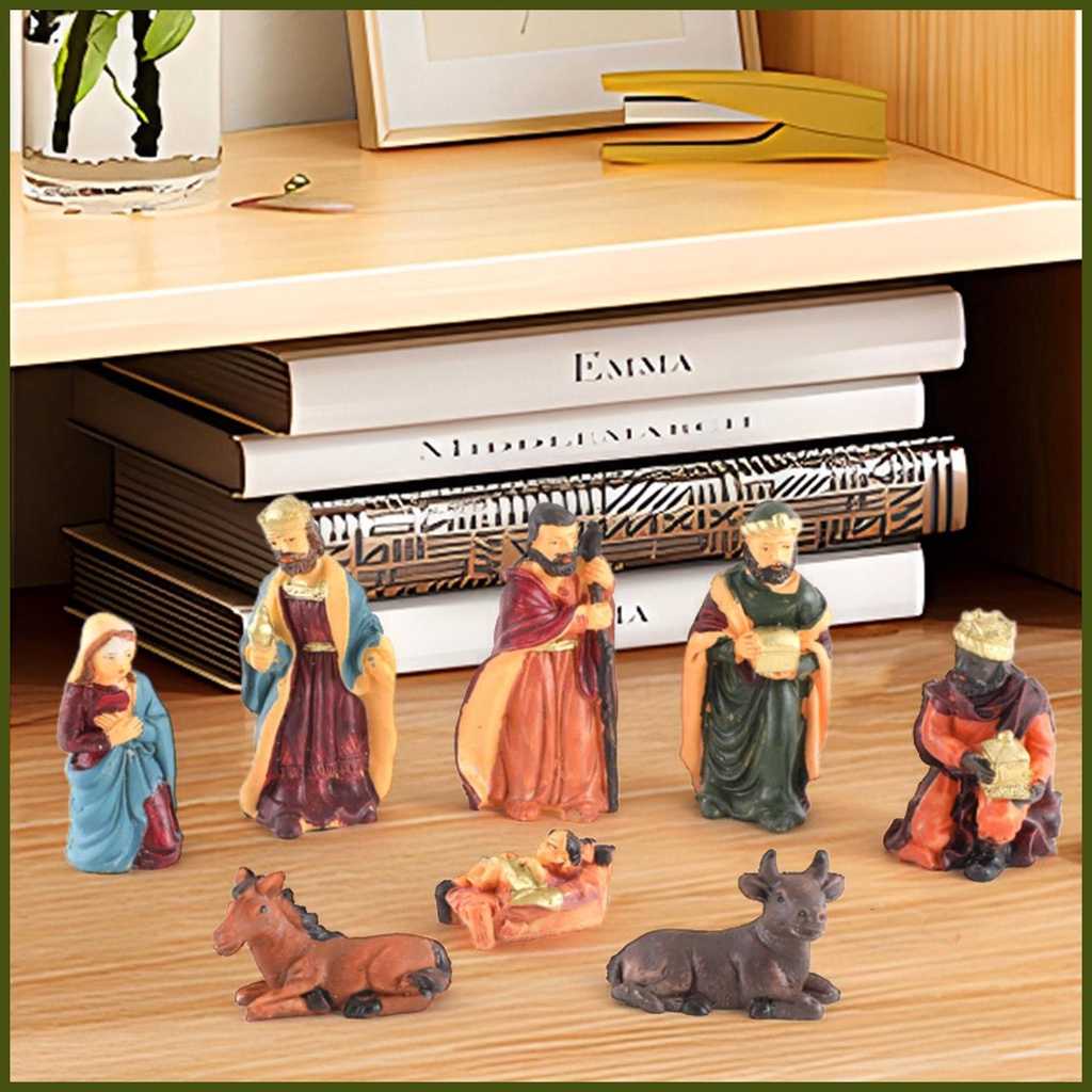 Nativity Set 8 Tượng Nhựa resin Vẽ Tay Để Bàn Trang Trí Giáng Sinh