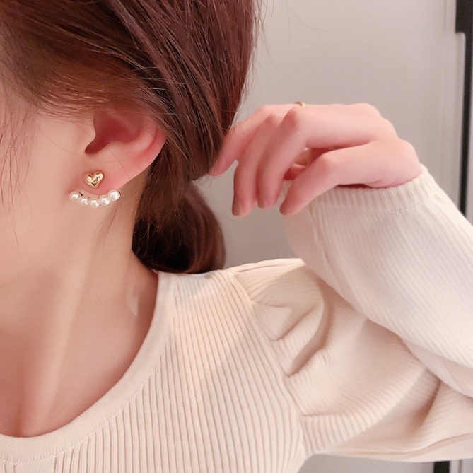 Bông Tai Mạ Bạc 925 Hình Trái Tim Đính Ngọc Trai Thời Trang Cao Cấp Cho Nữ