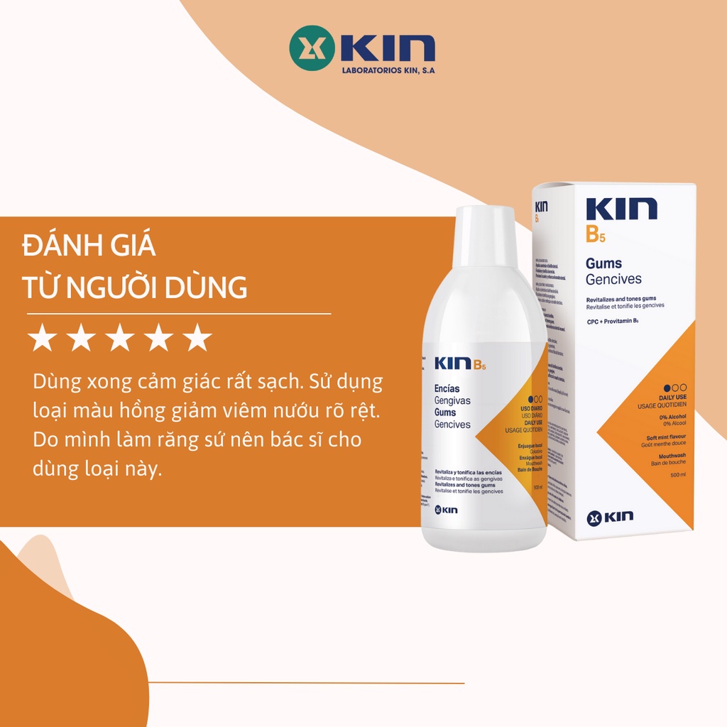 Nước Súc Miệng KIN B5 Phục Hồi Nướu Răng, Sạch Mảng Bám, Ngừa Viêm Nướu, Chống Sâu Răng Dùng Hàng Ngày, Chai 500ml