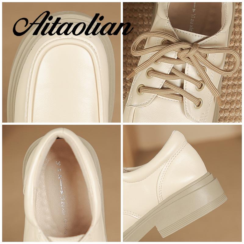 Giày Da Lười Đế Mềm 3.5cm Cột Dây Mũi Tròn Phong Cách Anh Quốc Đơn Giản Tăng Chiều Cao Cho Nữ