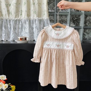 Đầm Công Chúa Tay Dài Thêu Hoa Phong Cách Pháp Cổ Điển Dễ Thương Thời Trang Thu Đông Cho Bé Gái