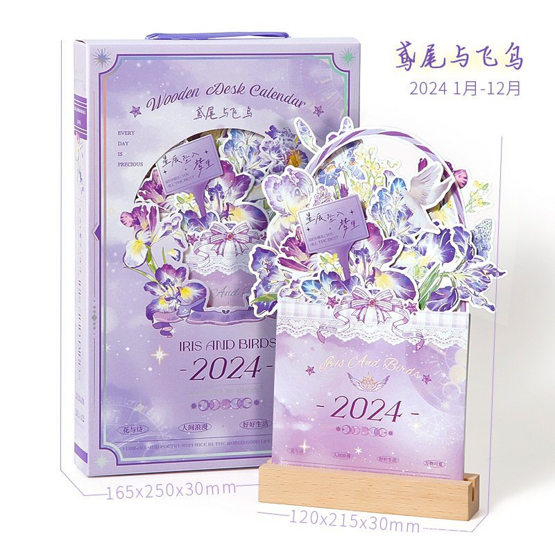Lịch Để Bàn Năm 2024 Ba Chiều Bằng Gỗ Hình Hoa Dễ Thương