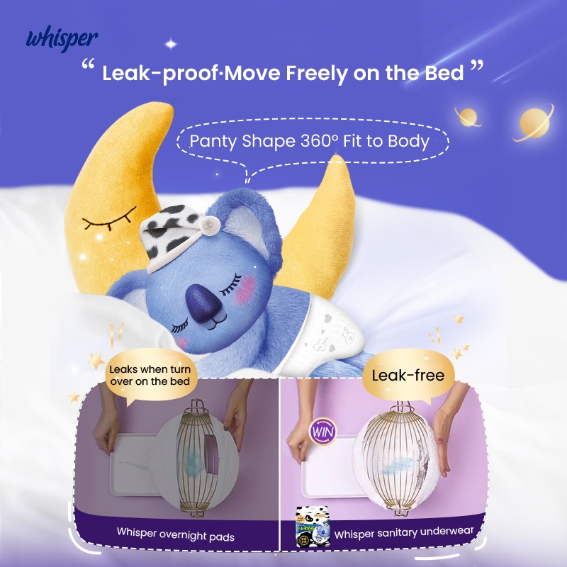 Whisper Girl Quần Lót sanitary Có Đệm Lót Mông Giữ Ấm Khô Nhanh Lâu Trôi Trong Đêm Cho Nam Giới