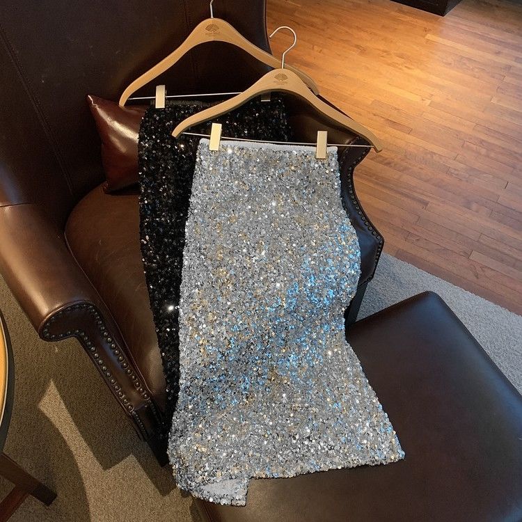 Chân Váy midi Lưng Cao Đính Kim Sa Lấp Lánh Thời Trang Mùa Thu Cho Nữ