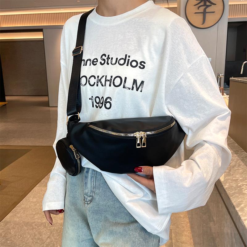 Bộ 2 Túi Đeo Hông Màu Trơn Có Khóa Kéo Tiện Dụng Mang Theo Du Lịch Cho Nữ