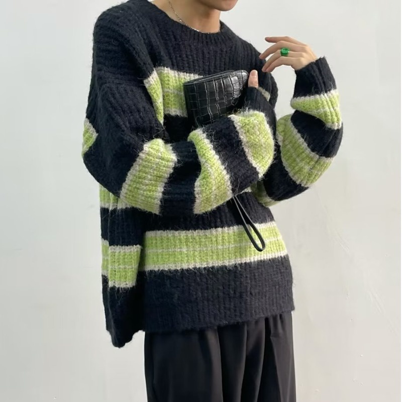 Áo sweater Dệt Kim Kẻ Sọc Màu Sắc Tương Phản Phong Cách Hàn Quốc Thời Trang Thu Đông Cao Cấp Cho Nam