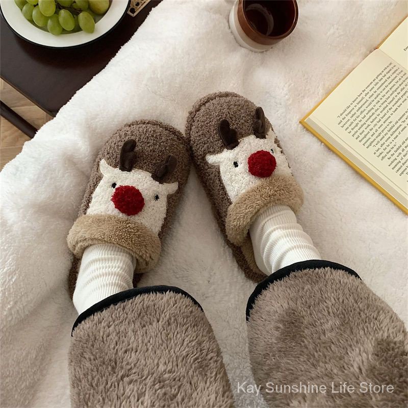 Thời Trang Dép Bông Đi Trong Nhà Chống Trượt Hình Tuần Lộc Giáng Sinh Đáng Yêu